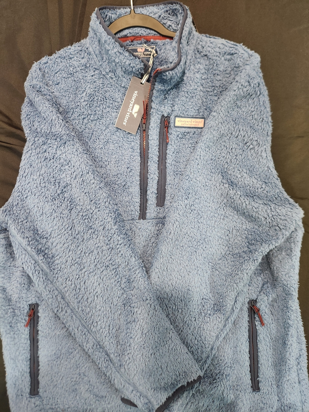 Vineyard Vines Men's Light Blue Fuzzy Quarter-Zip Pullover NWT